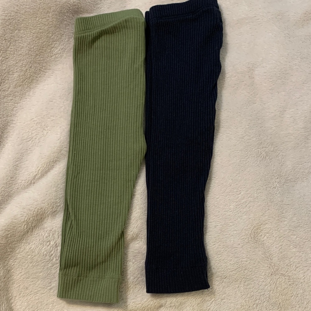 Baby Ribbed Leggings Set - Green and Navy